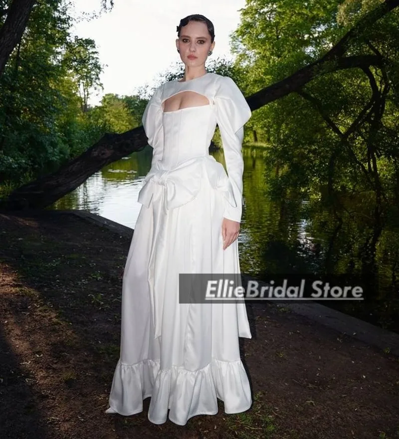 Elegant A-Line Wedding Dresses With Ruffles Victorian Cut-Out Top Long Sleeves Bridal Gowns Vestido De Novia Females Customized