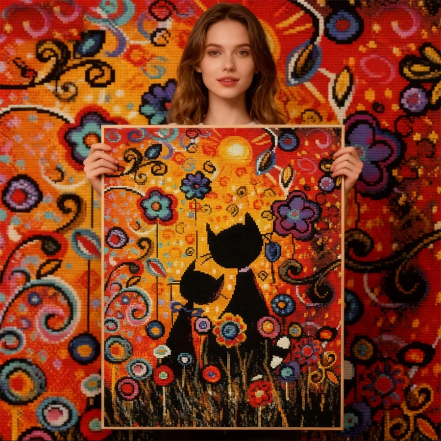 

Colorful Gouache Cat Counted Cross Stitch Kit 11ct Canvas Printing Embroidery Set DIY Needlework Home Decoration Painting Gift