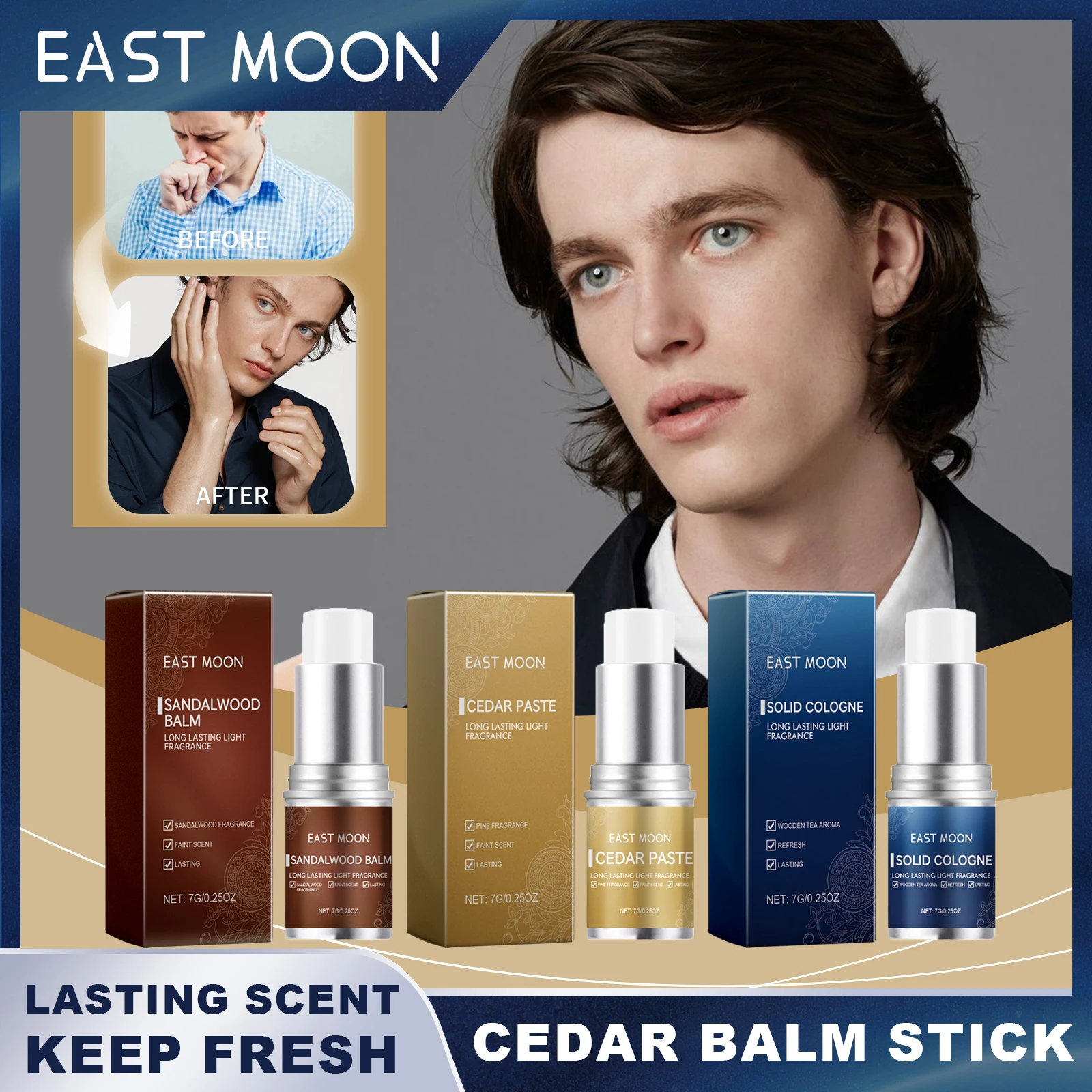 

East Moon Cedar Balm Stick Lasting Scent Keep Fresh Remove Bad Odors Dating Flirting Improve Temptation Portable Easy to Use
