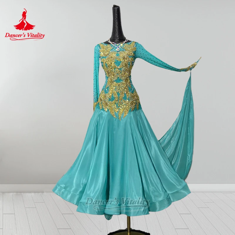 

Танцовщица Vitality Blackpool Танцевальный фестиваль Взрослый вальс Танго Фокстрот AB Stones Платья с V-образным вырезом Индивидуальная одежда для современного танца