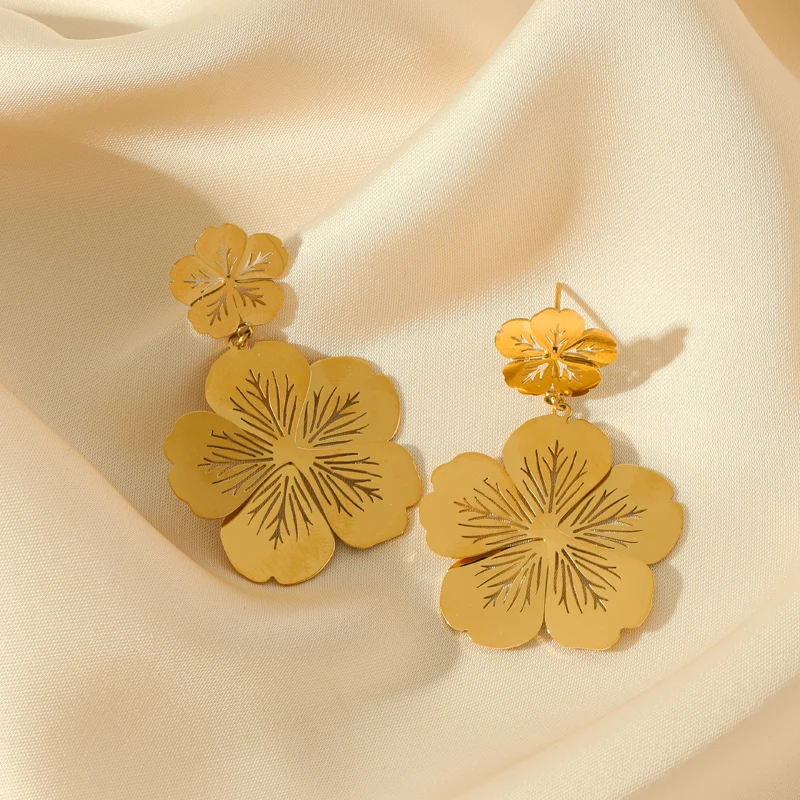 EILIECK 316L Stainless Steel Gold Color Flower Drop Earrings For Women Fashion Ear Dangle Waterproof Jewelry Holiday Gift Bijoux image 5