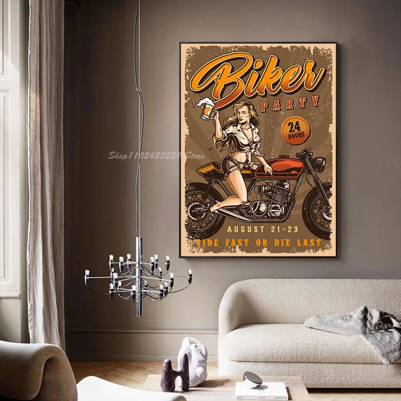 Vintage Motorcycle Poster Motorcycle Art Poster Canvas Print Painting Vintage Bar Club Wall Art Decoration Painting