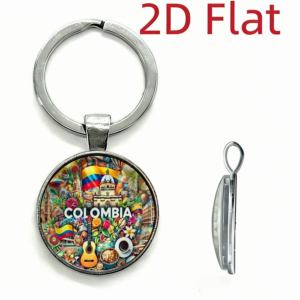 1pc Colombia Culture Keychain 2D Glass Dome Key Ring Colombian Flag Landmark Coffee Souvenir Keyring Travel Keepsake