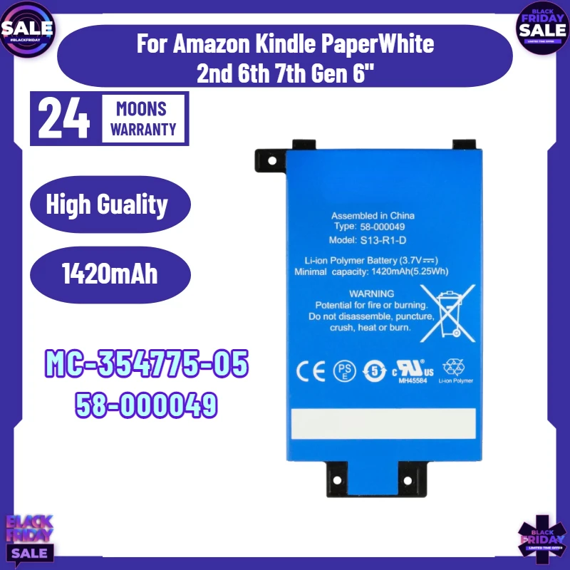 

High-Quality 1420mAh Battery MC-354775-05 for Amazon Kindle PaperWhite 2nd 6th 7th Gen 6" 58-000049 S13-R1-D S13-R1-S
