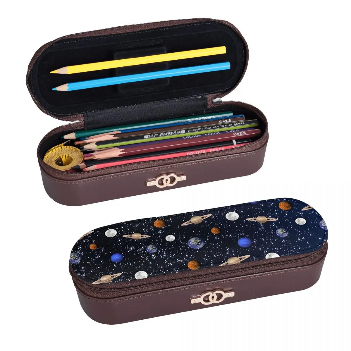 Solar System Space Planets Universe  Leather Pencil Cases Pen Holder Storage Stationery Supplies Pen Box Pencil Bag for Studen