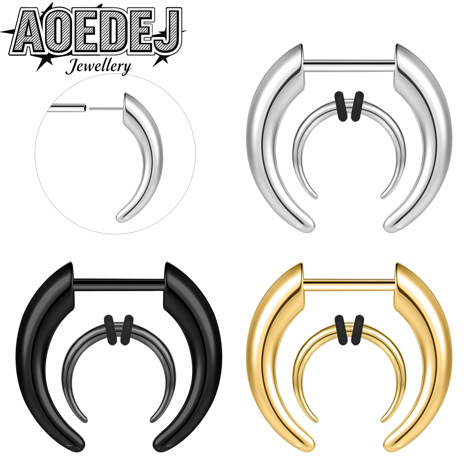 AOEDEJ 2pcs/lot 16G Threadless Stainless Steel Punk Nose Rings 8/10MM Septum Ring Horseshoe Ox Shaped Nostril Piercings Jewelry