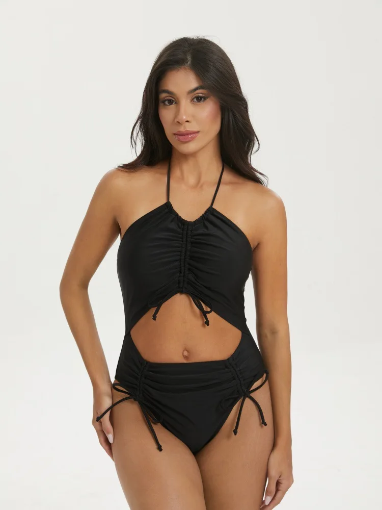 Fashion Sexy Solid Color One Piece Swimsuit Women Halterneck Swimwear Bathing Suit Beachwear Monokini Female Swimming Suits