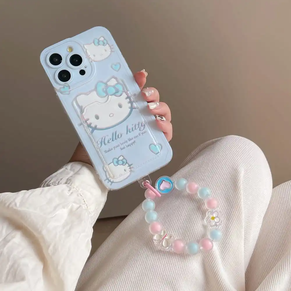 Cute Cartoon Role Hello Kitty Phone Case for IPhone 11 12 13 14 15 Pro Max X XR XS 7 8 Plus Soft Tpu Wallet Cover Card Holder