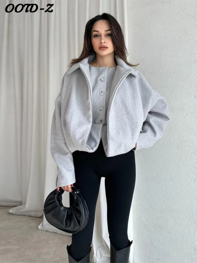

Chic Cashmere Coat with Spliced Reversible Vest Women Lapel Zipper Single Breasted Jacket 2025 Autumn Winter Casual Lady Outwear