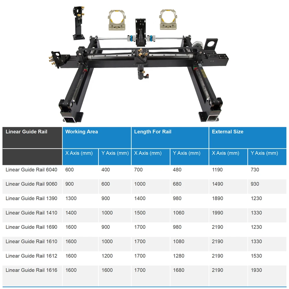 QDHWOEL Mechanical Parts Set 1300mm*900mm Single Double Head Laser Kits Spare Parts for DIY CO2 Laser 1390 CO2 Laser Machine