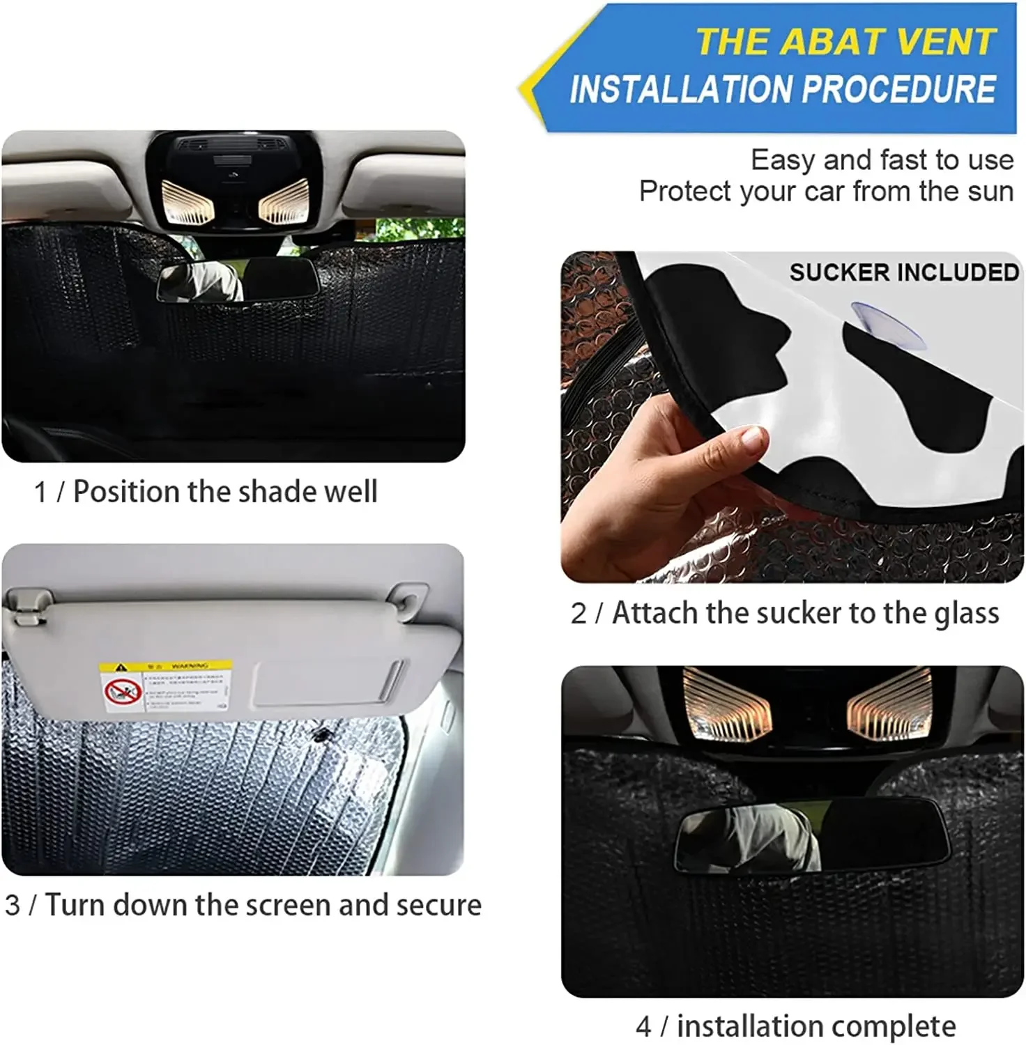 ALAZA Black and White Cow Print Shade Windshield Sun Shade,Foldable Car Sun Shade for Front Windshield Sunshades Protector Block