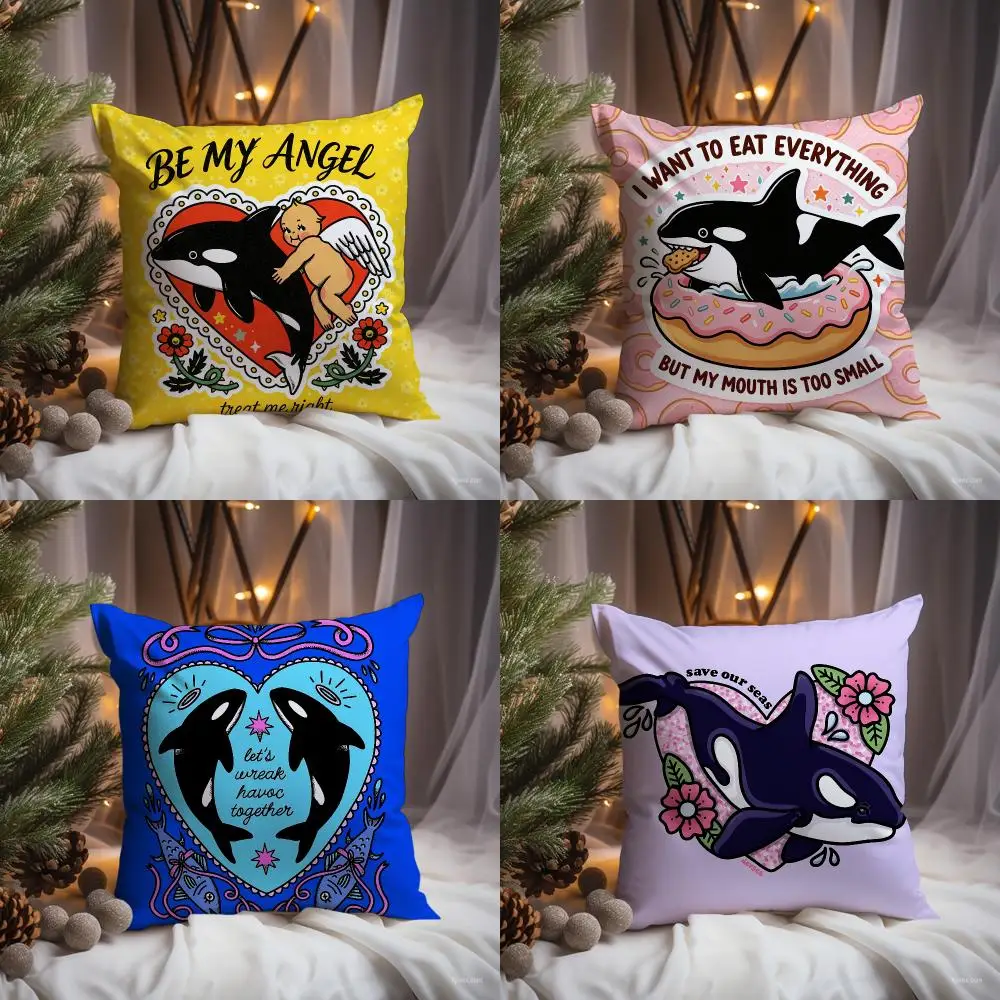 Whale Cushion Cover Premium Comfort Reversible Pillow Cove -Two in One Design for Any Room & Car Interior