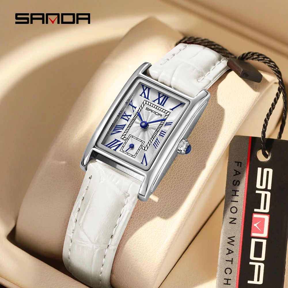 SANDA Fashion Women\'s Quartz Watch Square Steel Band Quartz Watch Roman Digital Waterproof Quartz Women\'s Belt Watch 1116