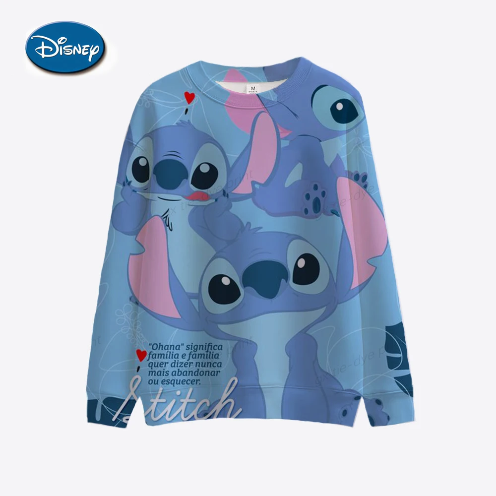 Fashion Disney Stitch Lilo print sweatshirt crew neck casual sweatshirt for winter & fall women\'s clothing