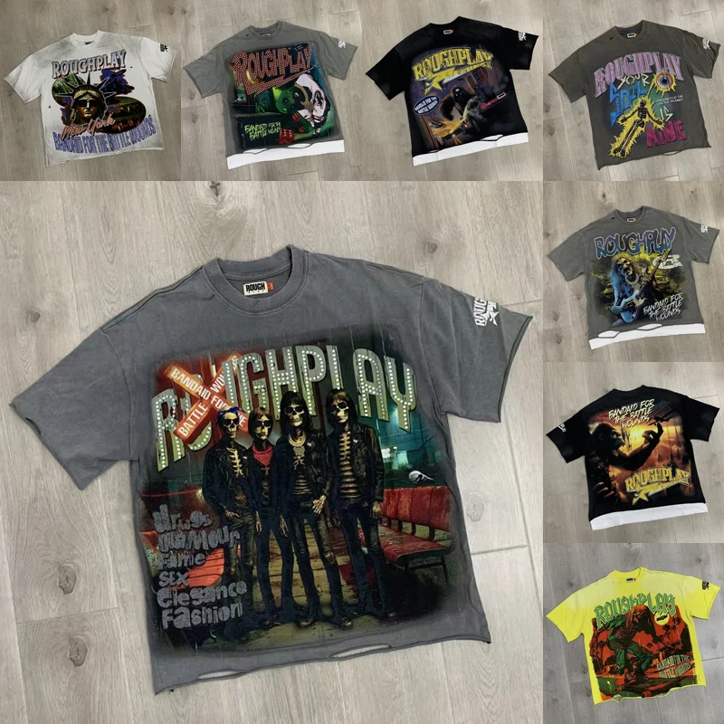 Buyers Give High Ratings Sells Well New Trendy ROUGH PLAY Short-sleeved Streetwear Collection Multiple Colors Rough Play T-shirt
