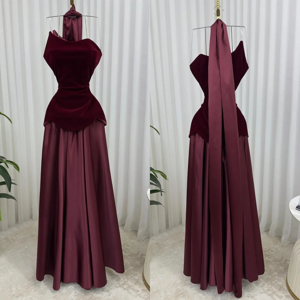 Customized High Quality Velour Pleat A-line Strapless Long Dresses Bespoke Occasion Celebrity Simple Modern Style