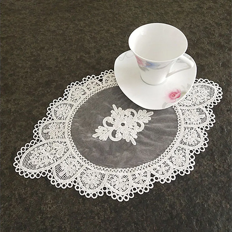 NEW Lace oval Embroidery Christmas wedding flower table place mat pad Cloth placemat kitchen Table decoration and accessories