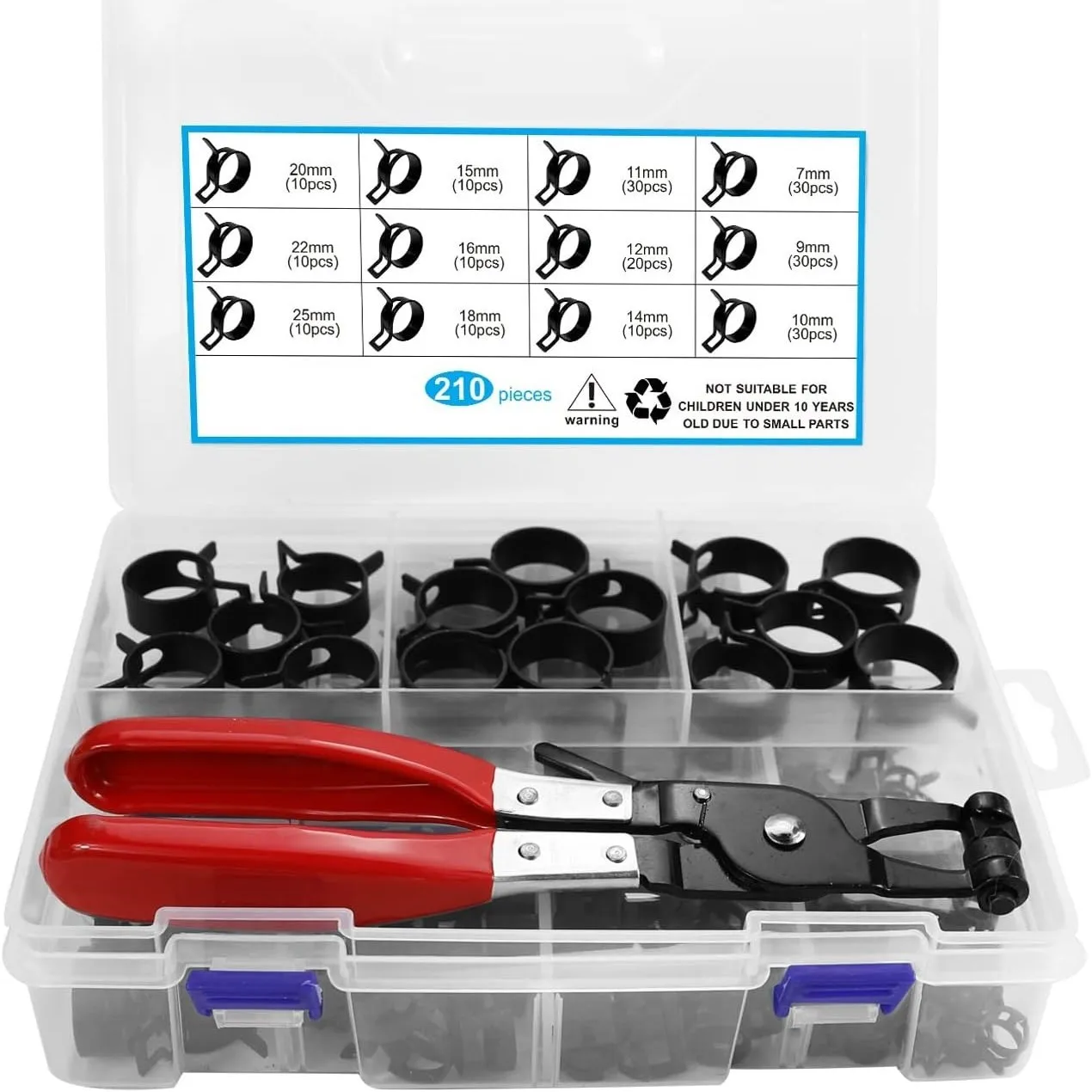 210Pcs Steel Spring Clamp Tool Set (7-25mm) with Rotating Flat Pliers - Multi-Purpose Group