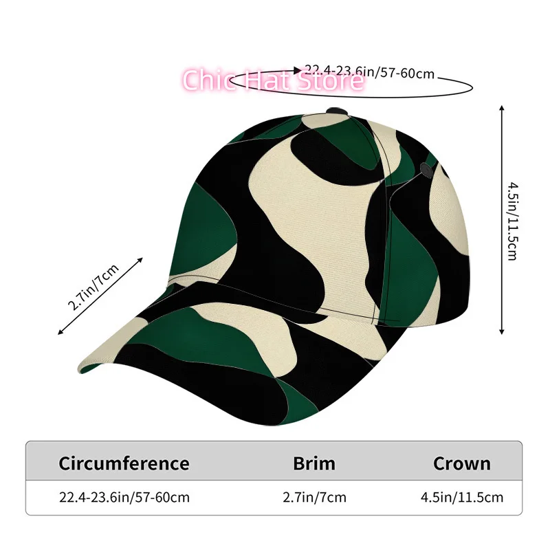 1pc of a Classic Baseball Cap Featuring Abstract Black And Green Shapes, a Fashionable Adjustable Duckbill Hat Ideal for Outings