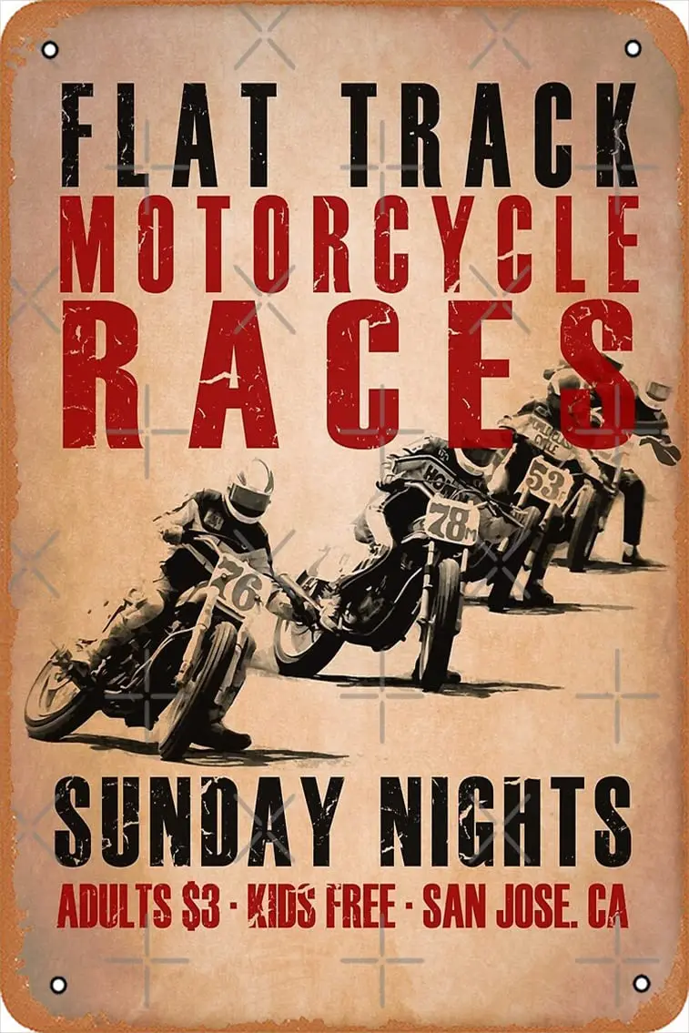 Flat Track Motorcycle Races Canvas Print Metal Tin Sign Vintage 8x12 Inch