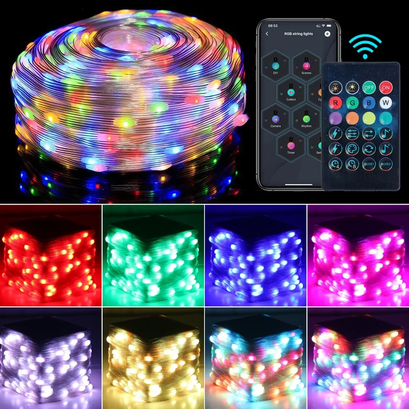 WS2812B USB girlanda żarówkowa Led inteligentny kontroler aplikacji DIY girlanda na choinkę RGB adresowalne bajkowe światła DC 5V