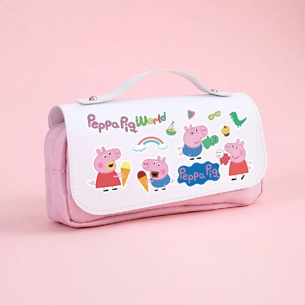 Astuccio per matite fai-da-te Peppa Pig Simpatico cartone animato a due strati Astuccio per matite di bell'aspetto ad alta capacità Materiale scolastico di moda Regali Kawaii