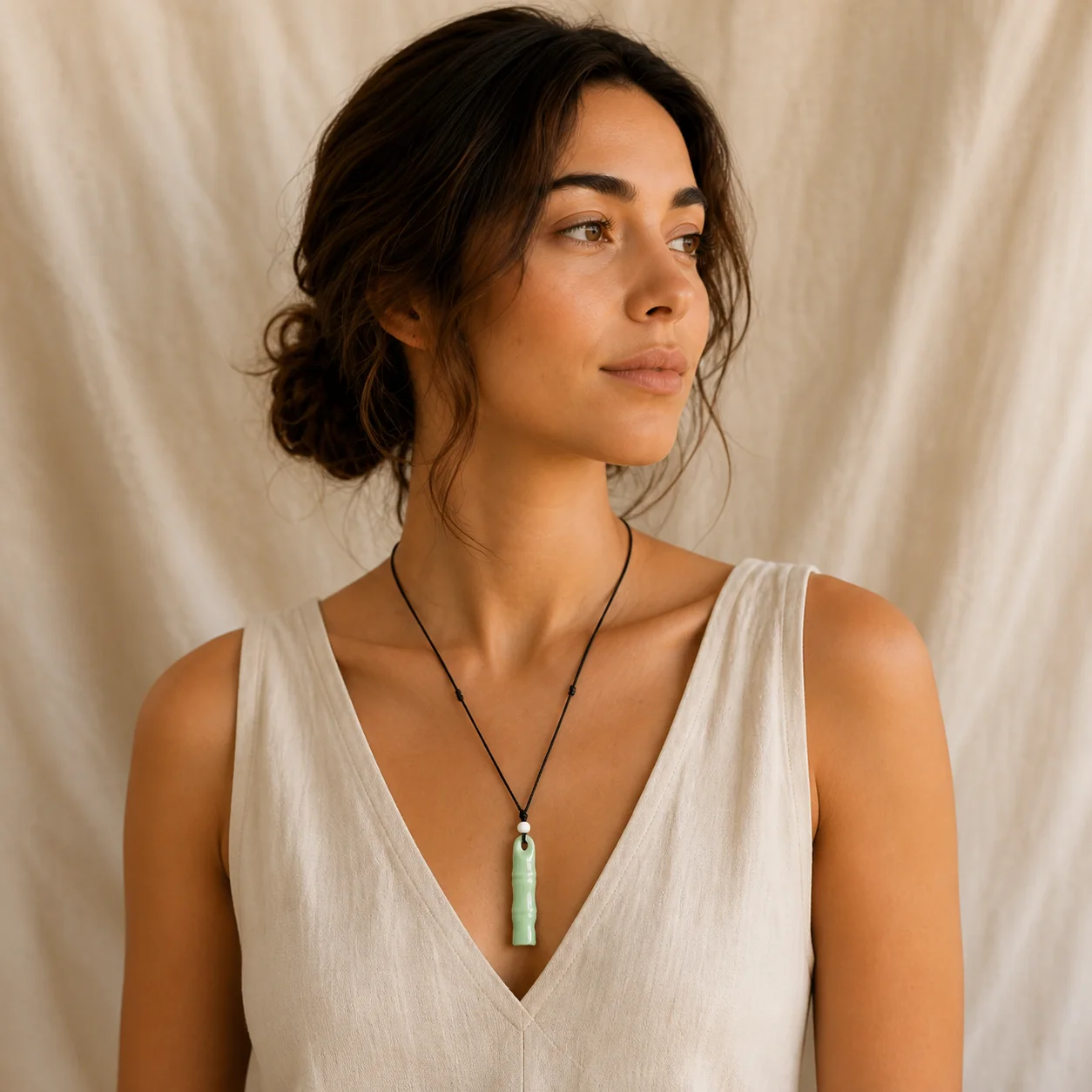 Handmade Ceramic Glazed Bamboo Whistle Necklace with Waxed Cord Handwoven Pendant and Ceramic Bead Charm Y260729-12
