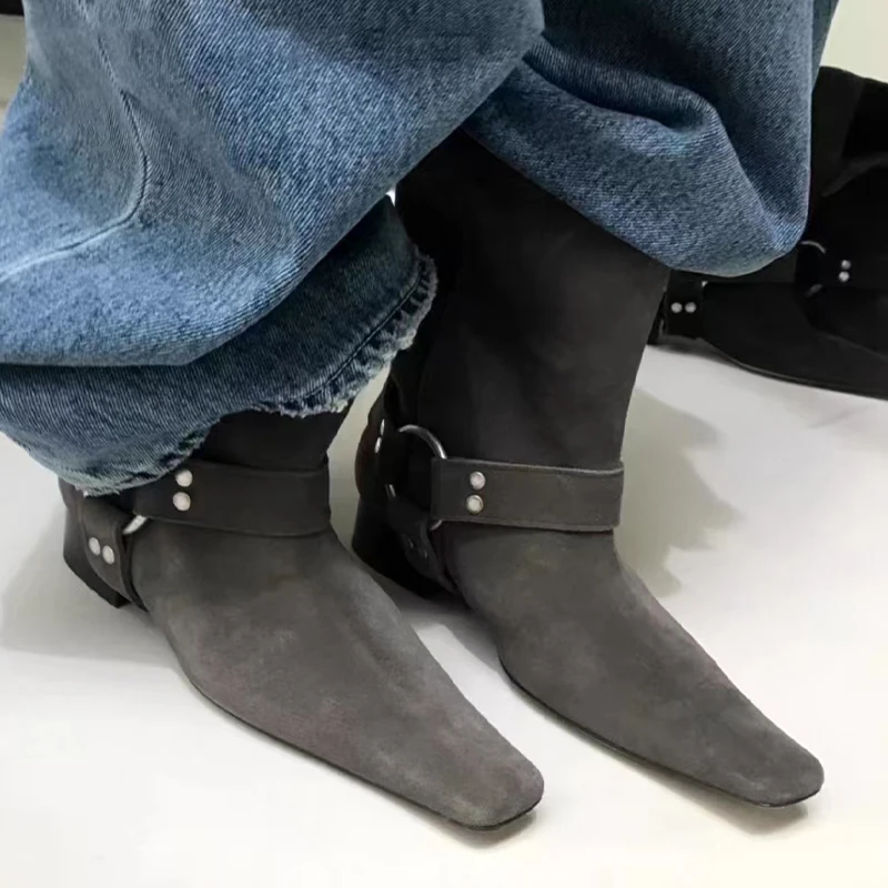 الكاحل الأحذية النسائية موضة منتصف الكعب أحذية جديدة الجلد المدبوغ مصمم أحذية الشتاء امرأة 2025 أشار تو فستان Mujer تشيلسي بوتاس #4