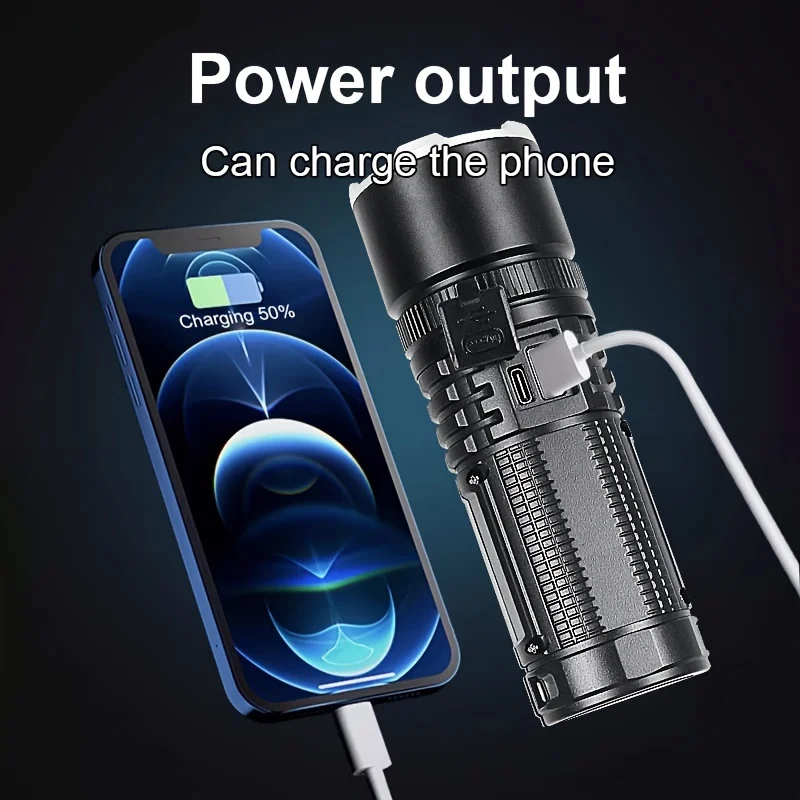 Rechargeable Flashlight, 3000mAh Lithium Battery, Waterproof, Handheld Torch for Home Security, Safety, Cleaning, 4 Modes