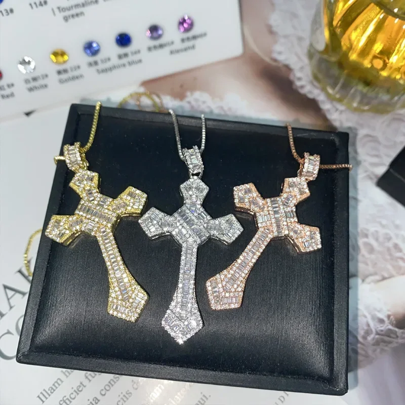

MDL Moissanite Style Light Luxury Personalized Cross Necklace Trendy Men Women Zirconia Pendant Plated 18k