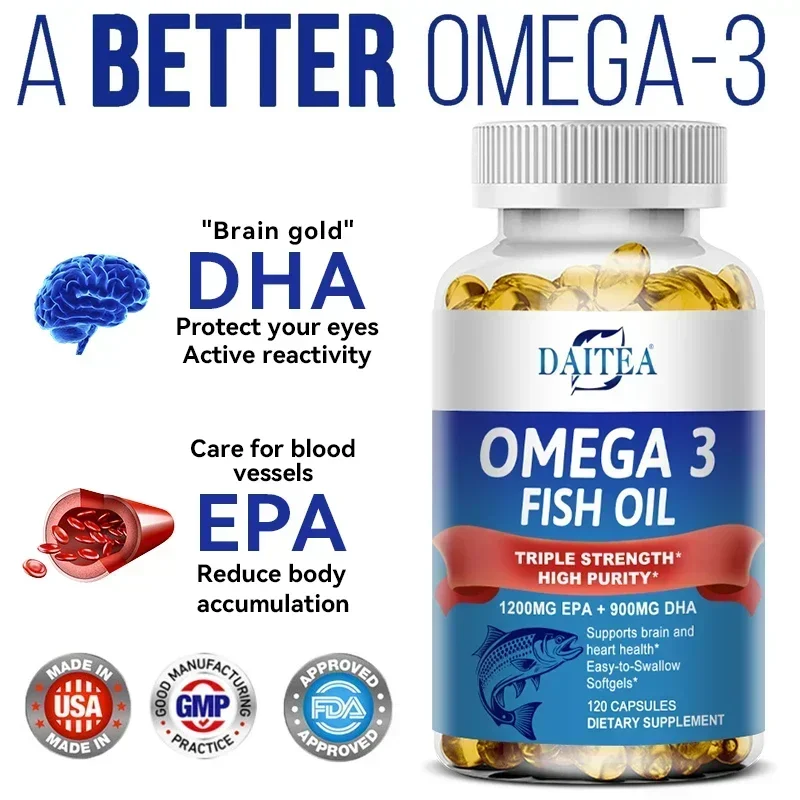 Omega 3 Fish Oil Capsules - Helps with Brain and Nervous System Health, Heart and Skin, Joints, Antioxidant & Anti-inflammatory