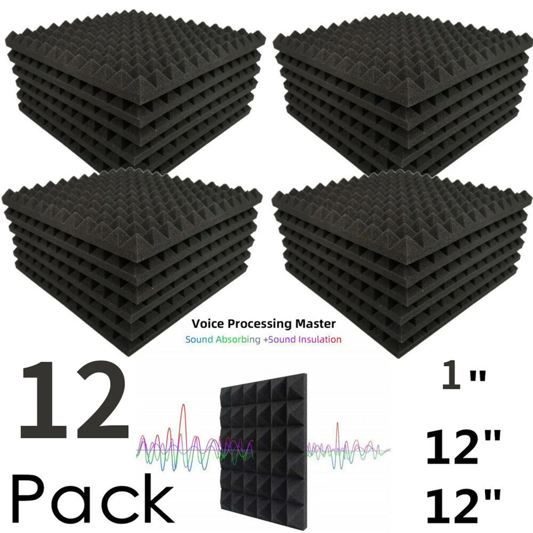 

A74K-36 Pack Pyramid Shape Soundproof Foam Sound Proof Padding Treatment Panel For Echo Bass Insulation