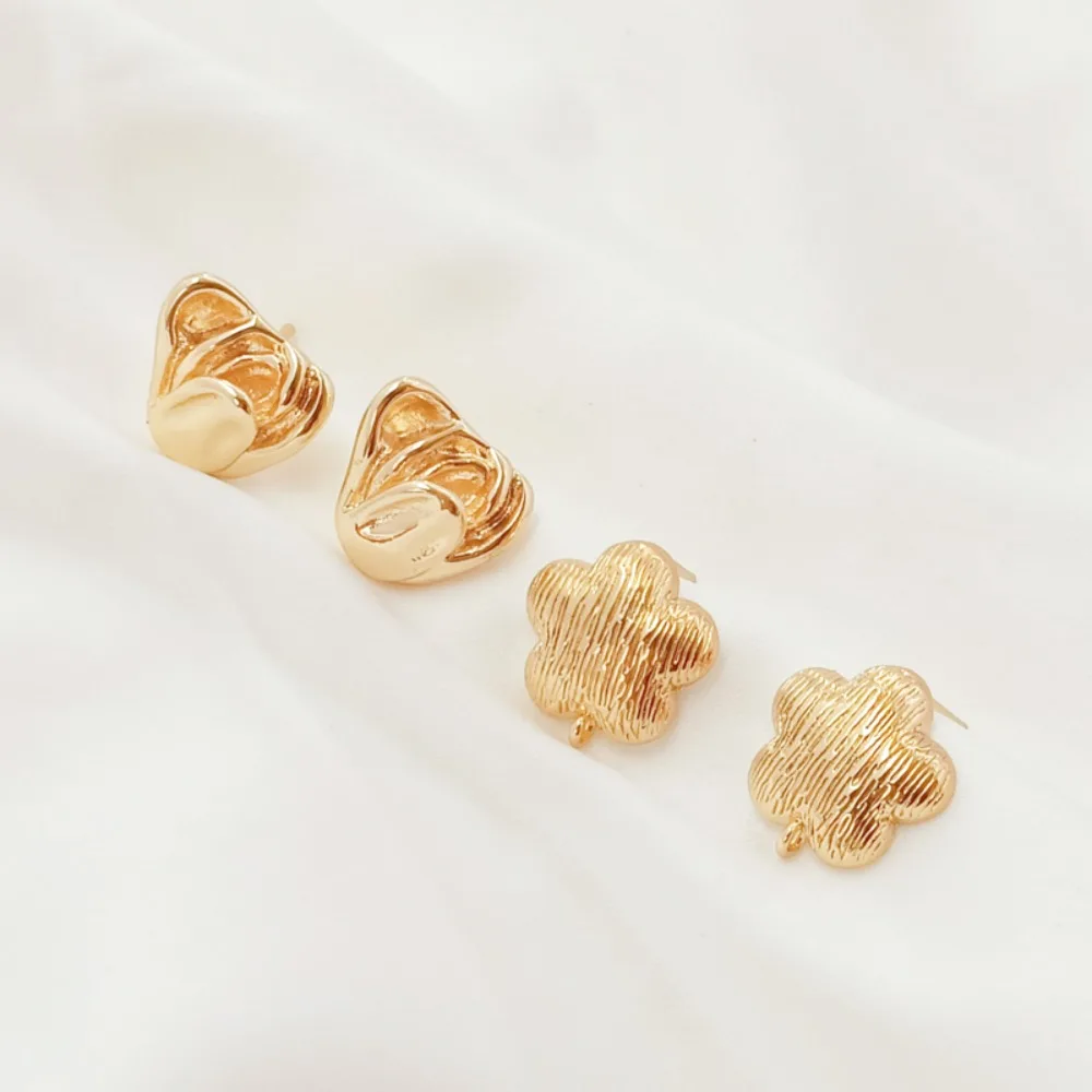 14K Copper-clad Gold Brushed Plum Blossom Tulip with Pendant Ring Ear Pins Ear Studs DIY Handmade Earrings Accessories