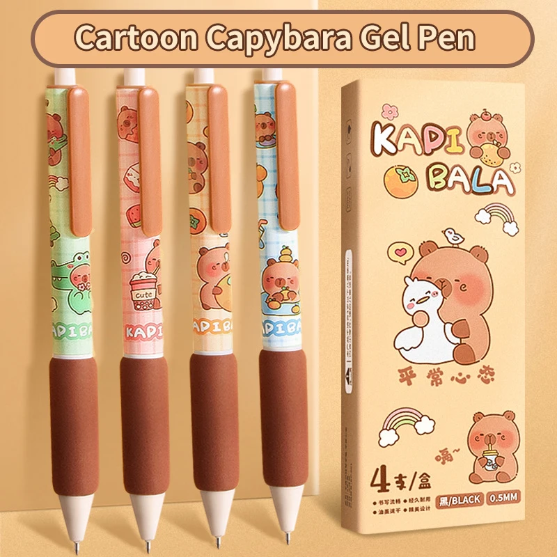 4 Stück Cartoon Capybara Gel Stift schnell trocknende schwarze Tinte schreiben glatte Soft Grip Stift Bürobedarf Kawaii Student Briefpapier