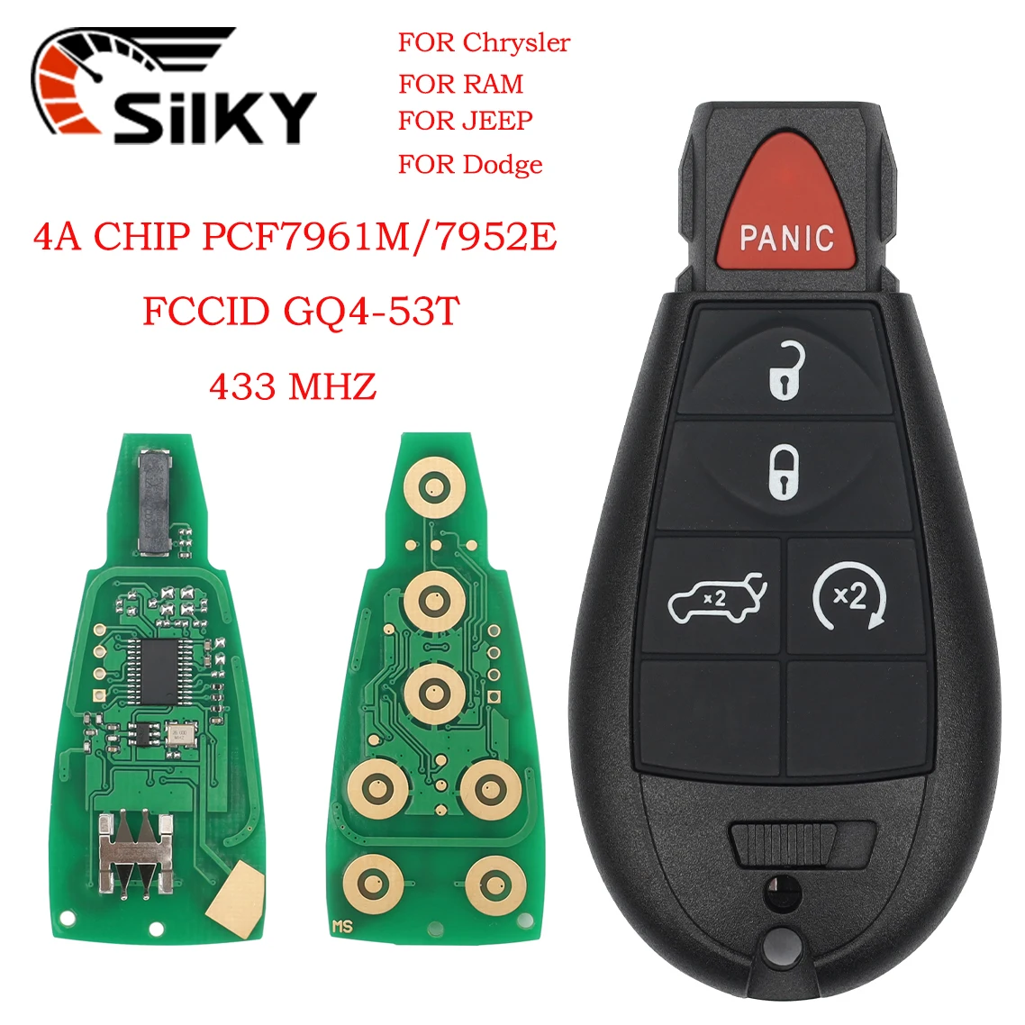 SilKY GQ4-53T Remote Car Key 433MHz PCF7961M 4A Chip For Jeep Cherokee Sport KL 2014 2015 2016 2017 2018 2019 Fob Car key