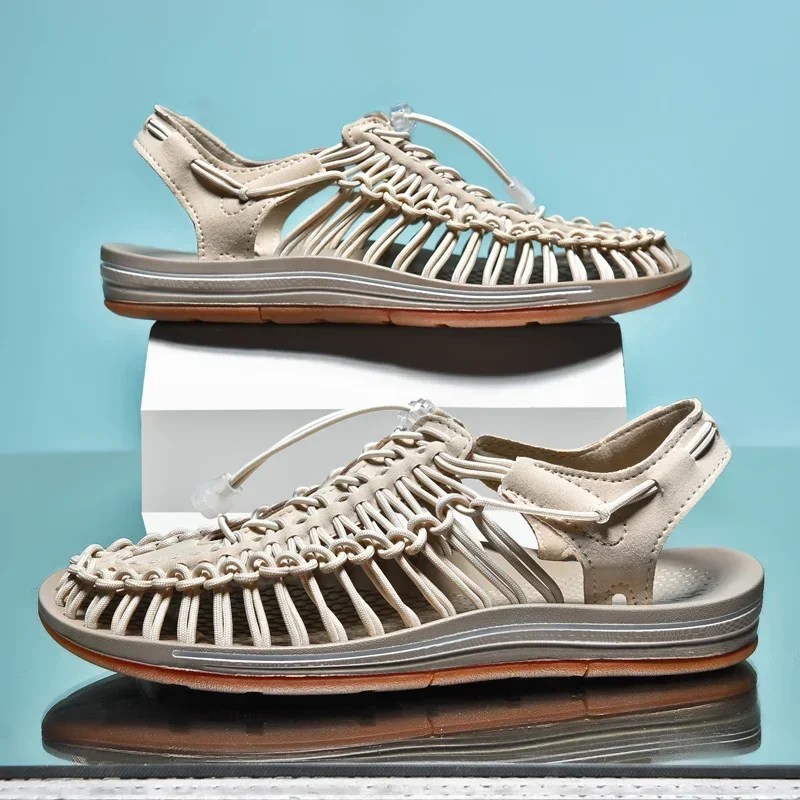 Summer Men Sandals Fashion Handmade Weaving Design Beach Sandals Breathable Casual Flat Sandals Outdoor Couples Sandals