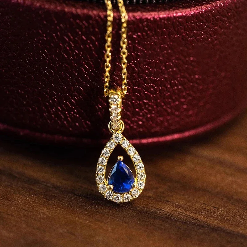 Huitan Goudkleurige Waterdrop Hanger met Blauwe Zirconia Ketting voor Vrouwen Temperament Accessoires Bruiloft Trendy Sieraden