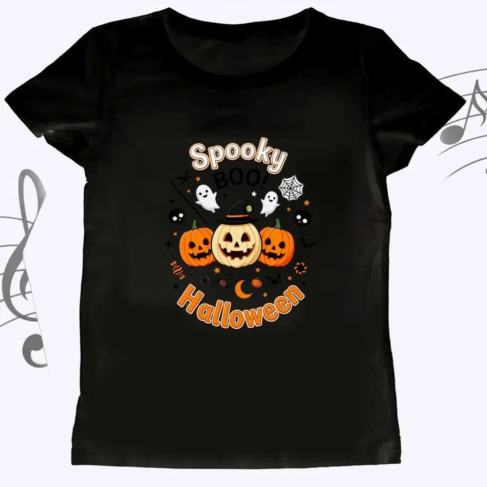 Spooky Boo Halloween Graphic Women's Oversized T-shirt Summer Short Sleeve Pumpkin Ghost Print Vintage Top Female Casual Fashion