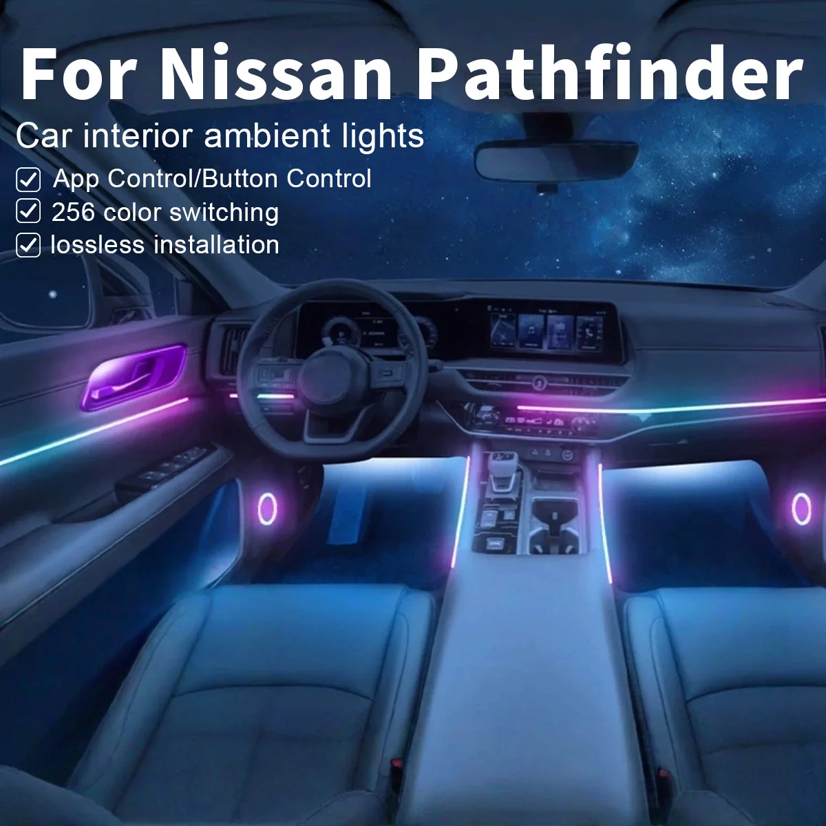 

Для Nissan Pathfinder R52 22in1 RGB салон автомобиля акриловые автомобильные окружающие освещение RGB скрытая акриловая полоса украшения аксессуары