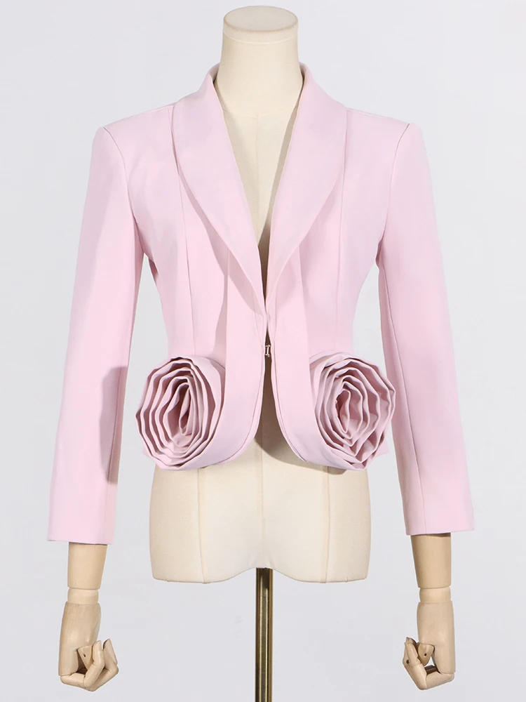 GALCAUR Patchwork Appliques Solid Blazers For Women Notched Collar Long Sleeve Single Button Minimalist Slimming Blazer Female