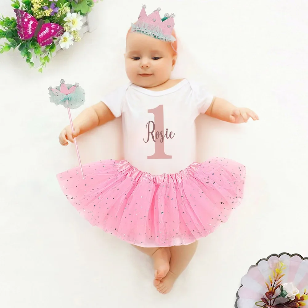 Personalized Birthday Baby Girl Dresses Custom Name Sequin Tutu Skirts Girl Clothes Infant Birthday Gift Baby Short Sleeve Dress