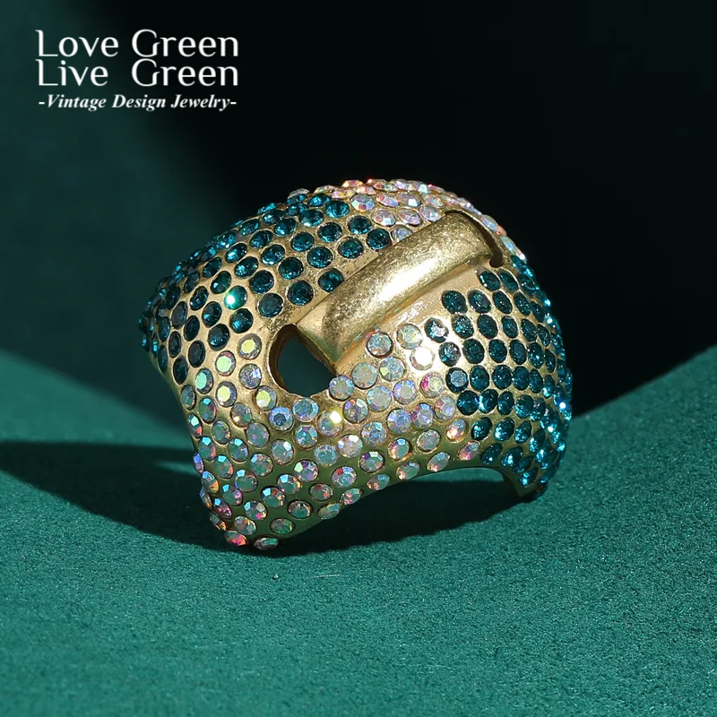 

Vintage Woman Green Rhinestone Rings Elegant Antique Luxury Designer Jewelry For Women Trendy Party Gift Wedding 2025 New