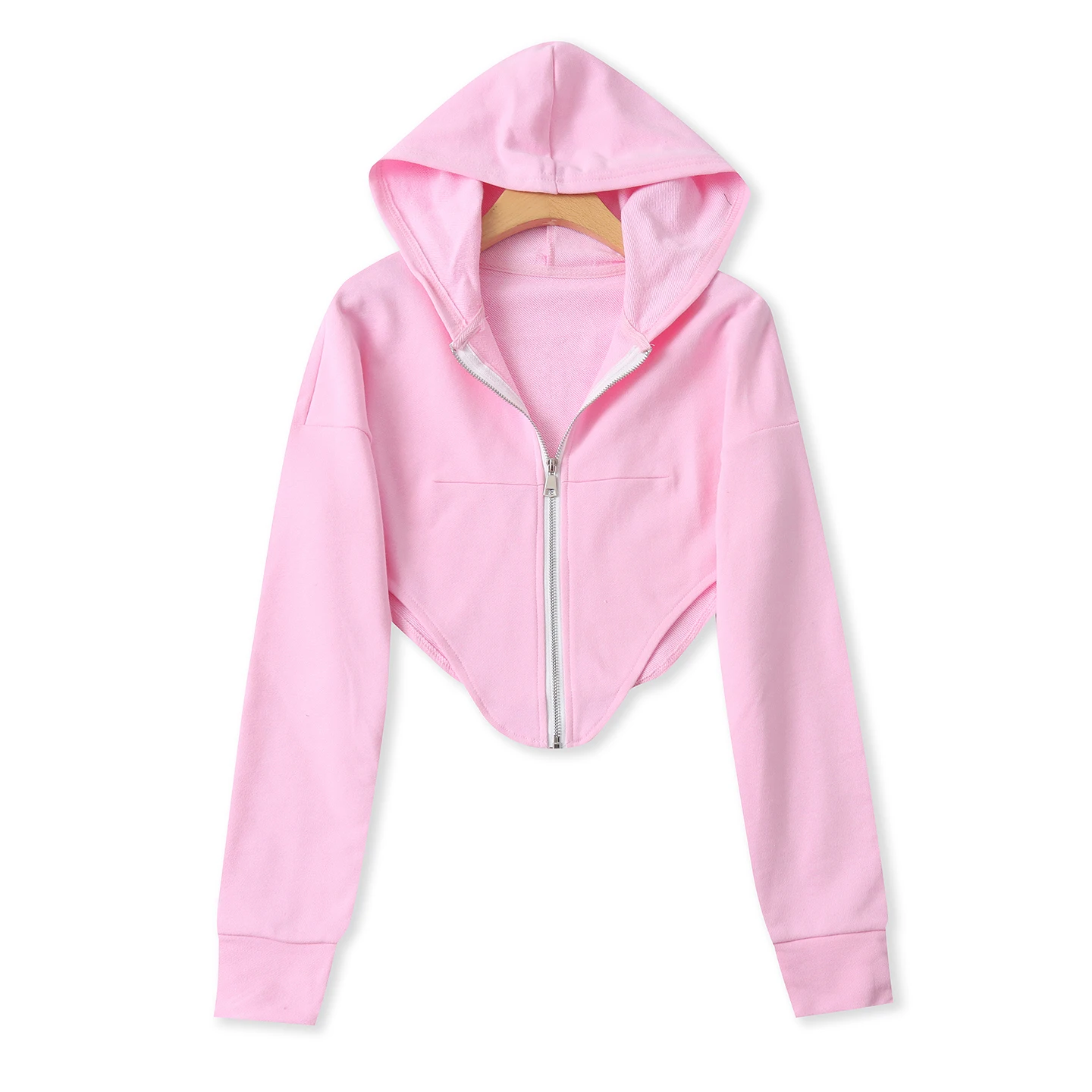 

Irregular Zipper Hoodie Spring New Women's Design Long Sleeve Fleece Short Jacket 19521 Slim Fit Ladies' Single Piece