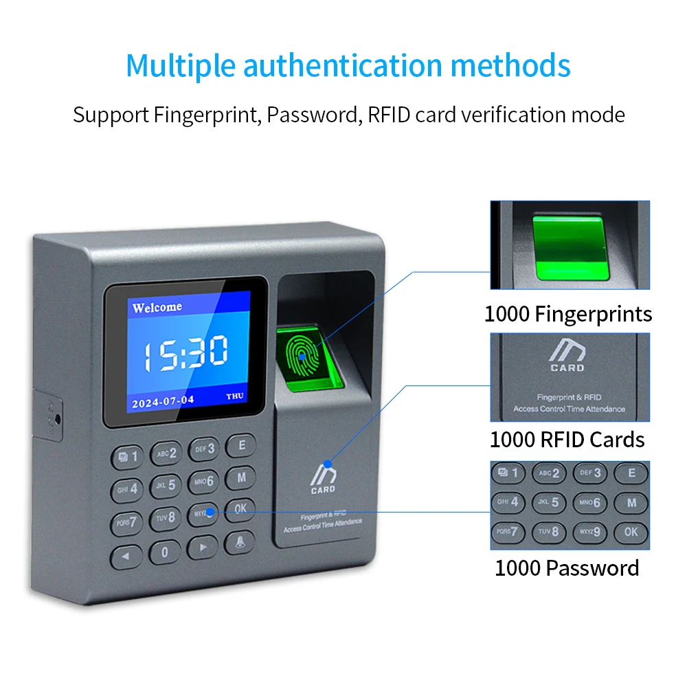 Biometric Fingerprint Scanner RFID EM Access Control System for Factory Office USB Time Recorder Attendance Machine 1000 Users