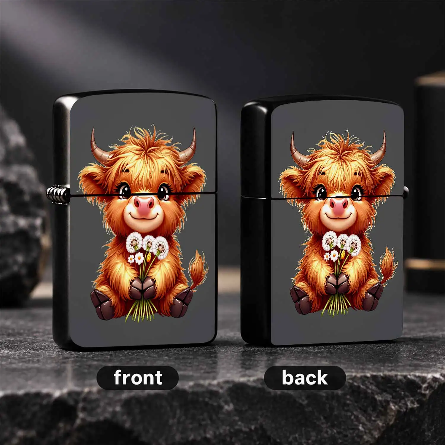 CuteHighland Cow Holding Flower Bouquet Portable Lighter, Adorable Cozy Decor Accessory, Thoughtful Gift for Loved Ones, Practical Daily Use Item for All Occasions, Charming Whimsical Compact Carryalong Present With Love A Humorous And Inte