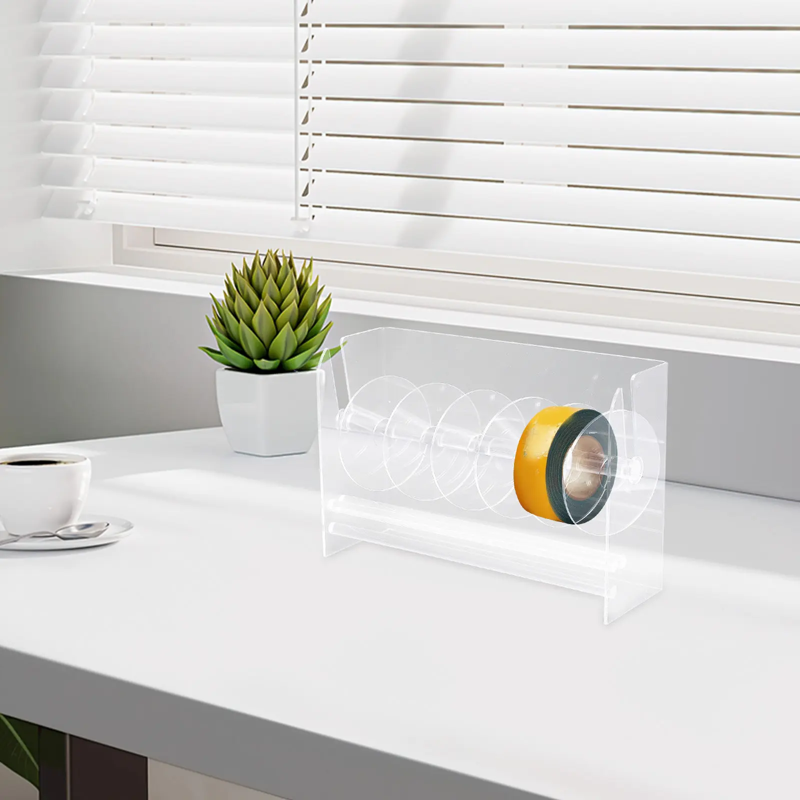 7 Section Adjustable Acrylic Sticker Dispenser Label Roll Organizer Clear Tape Holder Office Desktop Storage Sticker Storage