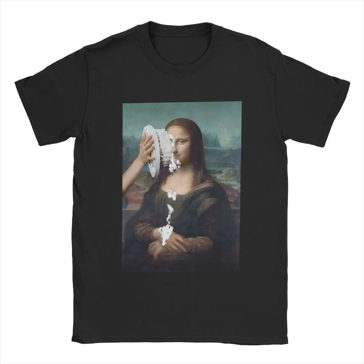 Mona Lisa Cake Men's T Shirt Vintage Tee Shirt Short Sleeve Crewneck T-Shirts 100% Cotton New Arrival Clothes