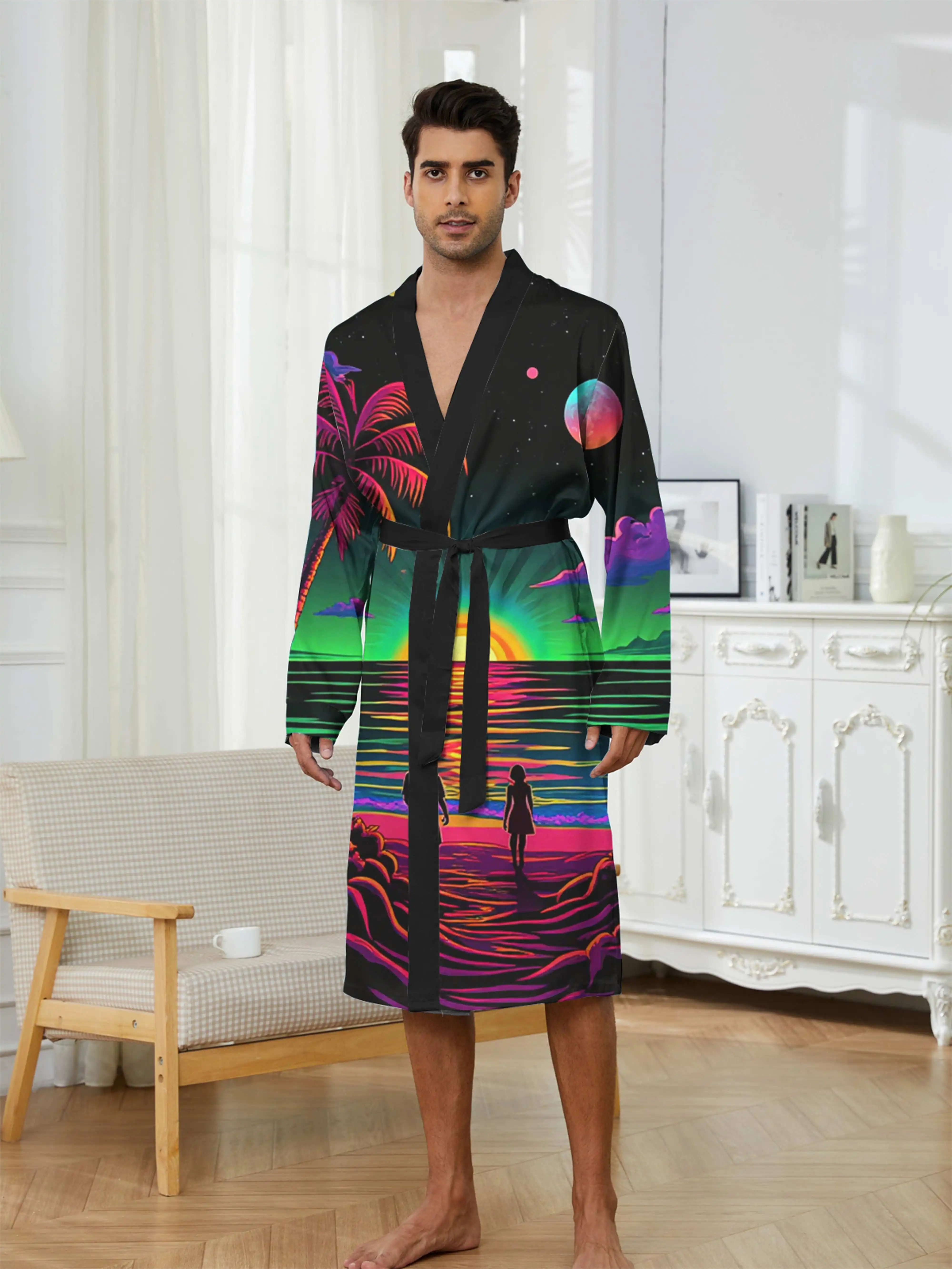 

1pc Men's Robes 2026 Spring/Summer Sleepwear Men's Pajamas Graphic 3D Printed Polyester Robe Bathrobe Dressing Gown