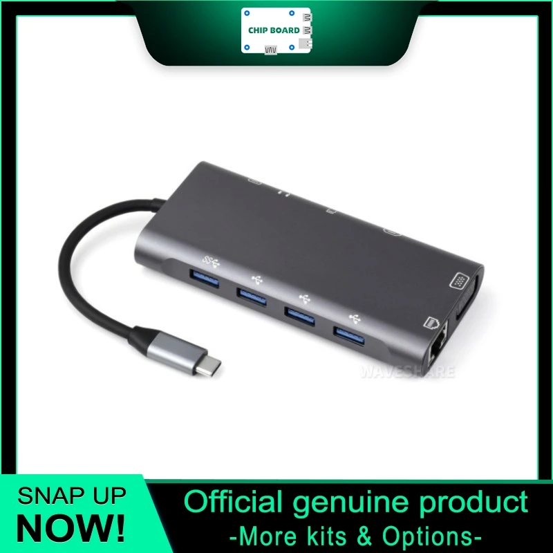 waveshare-usb-c-11-in-1-ハブ、4k-hdmi、100mbps-イーサネット、sd-tfカードリーダー、100w-pd-アルミ製拡張アダプター
