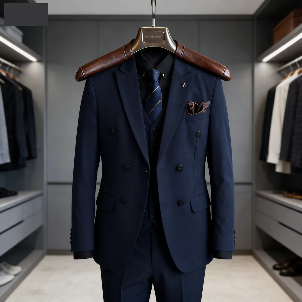 

Мужской двубортный костюм-тройка больших размеров для жениха: молодежный, деловой, повседневный, нарядный комплект